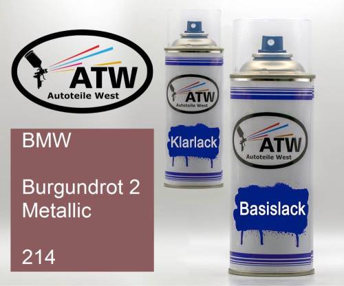 BMW, Burgundrot 2 Metallic, 214: 400ml Sprühdose + 400ml Klarlack - Set, von ATW Autoteile West.